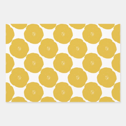 Retro Poppy Floral Art Pattern in Geel en Wit Inpakpapier Vel (Voorkant 2)
