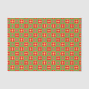 Retro Poppy Red Flowers en Polka Dots on Green Tissuepapier