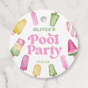 Retro Popsicle Verjaardag Zwembad Party Bedankjes Labels