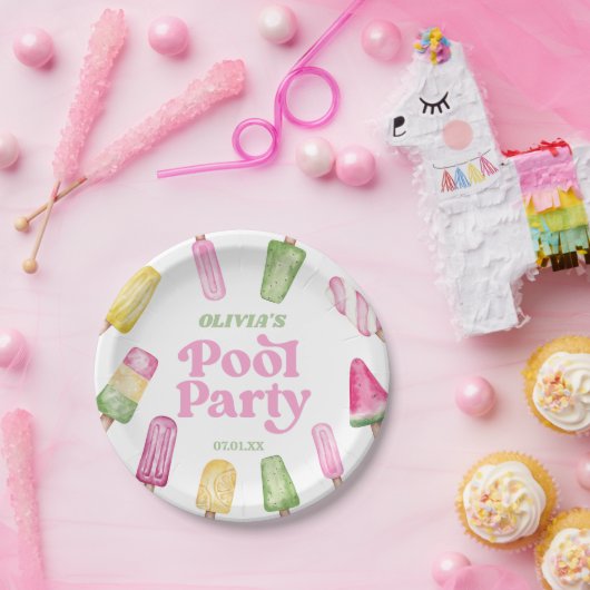 Retro Popsicle Verjaardag Zwembad Party Papieren Bordje (Feest)