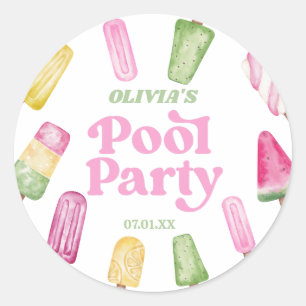 Retro Popsicle Verjaardag Zwembad Party Ronde Sticker