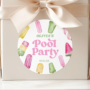 Retro Popsicle Verjaardag Zwembad Party Ronde Sticker