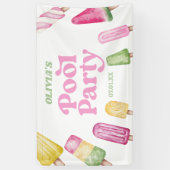 Retro Popsicle Verjaardag Zwembad Party Spandoek (Verticaal)