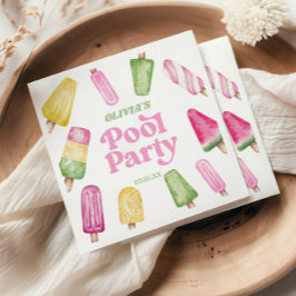 Retro Popsicle Verjaardags Zwembad Feestje Servet