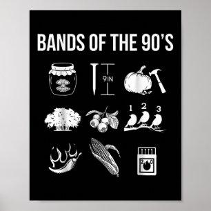 Retro Populaire muziekbands uit de jaren 90 Rock F Poster