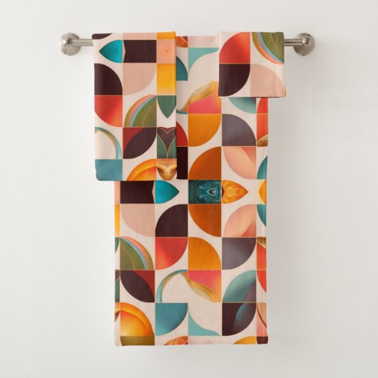 Retro Popular Abstract Squares Collectie Bad Handdoek (Insitu)