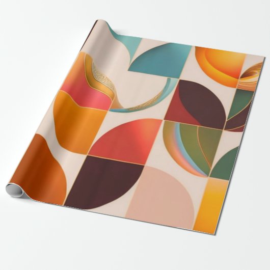 Retro Popular Abstract Squares Collectie Cadeaupapier (Uitgerold)