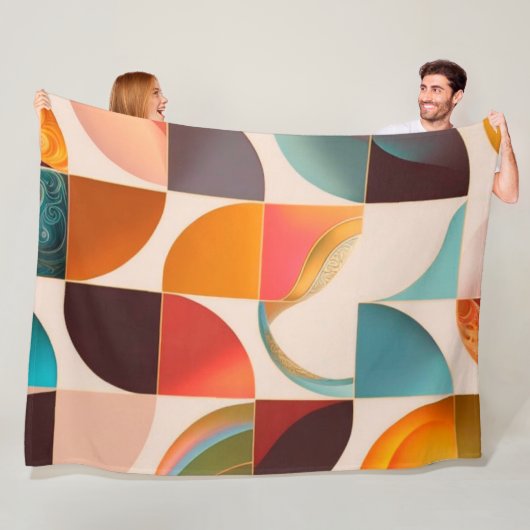 Retro Popular Abstract Squares Collectie Fleece Deken (In situ)