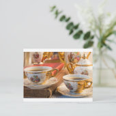Retro porcelain koffiebekertjes met hete espresso briefkaart (Staand voorkant)