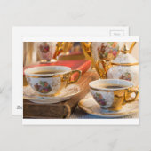 Retro porcelain koffiebekertjes met hete espresso briefkaart (Voorkant / Achterkant)