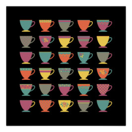 Retro porcelain tea cups, kleurrijke koffiemos pos perfect poster