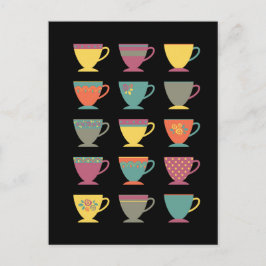 Retro porcelain-theebekertjes, kleurrijke koffieha briefkaart