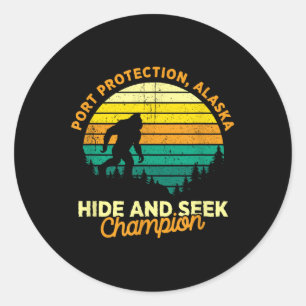 Retro Port Protection, Alaska Big Foot Souvenir Ronde Sticker
