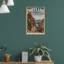 Retro Portland Maine Reisposter Oude Haven Kust