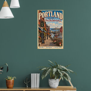 Retro Portland Maine Reisposter Oude Haven Kust Poster