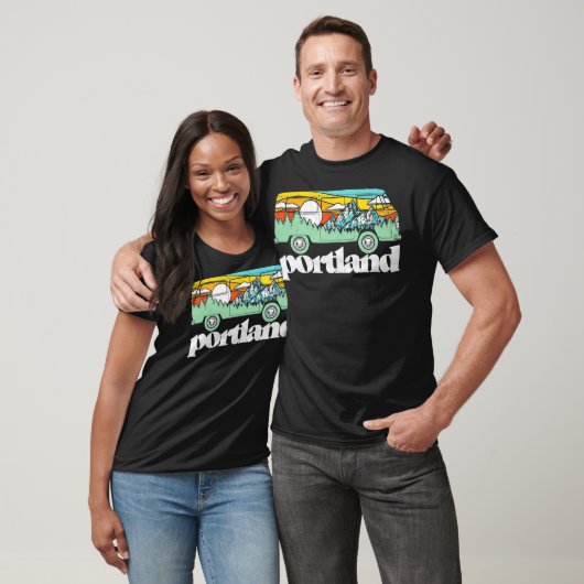 Retro Portland Oregon Hippie Van Mountains Trees T-shirt (Unisex)