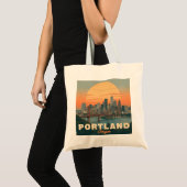 Retro Portland Oregon Silhouet Reisposter Tote Bag (Voorkant (product))