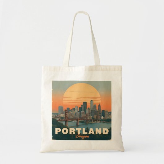 Retro Portland Oregon Silhouet Reisposter Tote Bag (Voorkant)