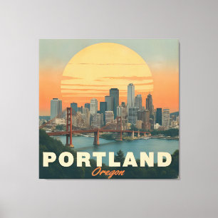 Retro Portland Oregon Skyline Vintage Reizen Canvas Afdruk