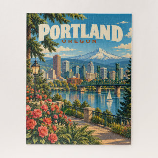 Retro Portland Oregon Stad Reisposter Legpuzzel
