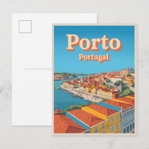 Retro Porto Stad portugal reis geschenken Briefkaart