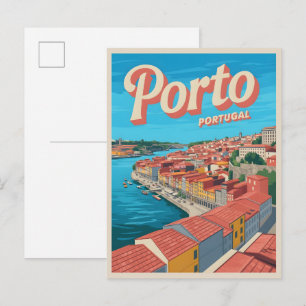 Retro Porto Stad portugal reis geschenken Briefkaart