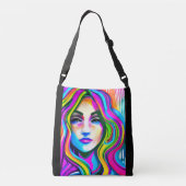 Retro Portret van een Vrouw met Regenbooghaar Crossbody Tas (Achterkant)