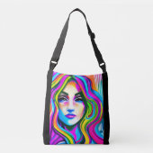 Retro Portret van een Vrouw met Regenbooghaar Crossbody Tas (Voorkant)