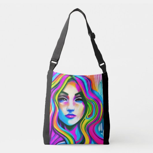 Retro Portret van een Vrouw met Regenbooghaar Crossbody Tas (Voorkant)