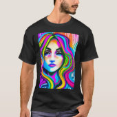 Retro Portret van een Vrouw met Regenbooghaar T-shirt (Voorkant)