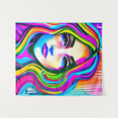 Retro Portret van een Vrouw met Regenbooghaar Wandkleed (Voorkant (horizontaal))