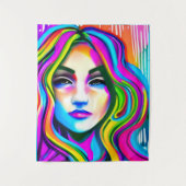 Retro Portret van een Vrouw met Regenbooghaar Wandkleed (Voorkant)