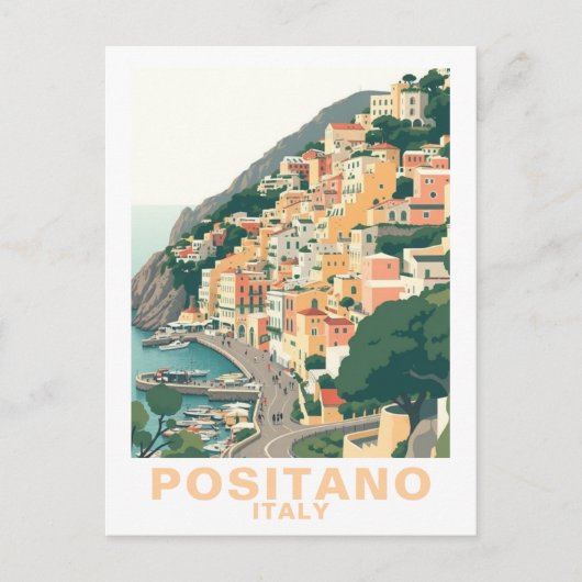 Retro Positano, Italy Europe Town Briefkaart (Voorkant)