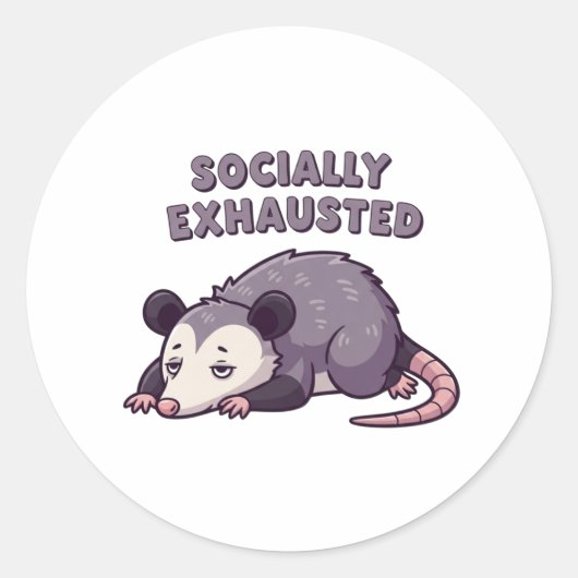 Retro Possum Socially Exhausted Vinyl Sticker (Voorkant)