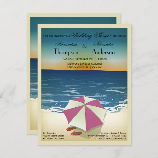 Retro Post Card Geïnspireerd beach scène uitnodige Kaart (Voorkant / Achterkant)