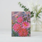 Retro postcard bouquet of pink georgines briefkaart (Staand voorkant)