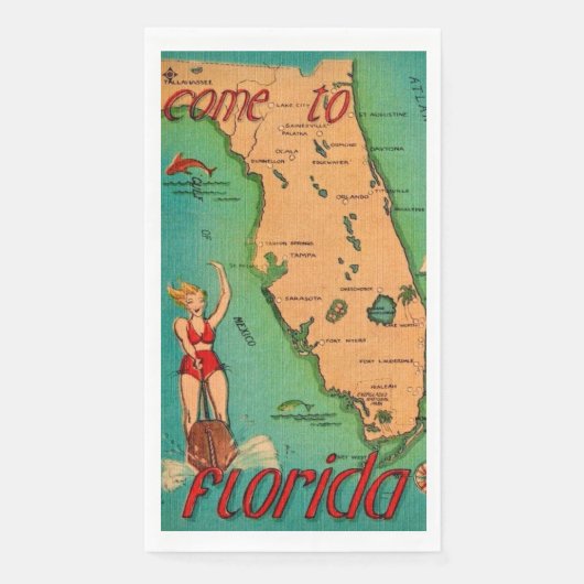 Retro Postcard of Florida Guest towels Servet (Voorkant)