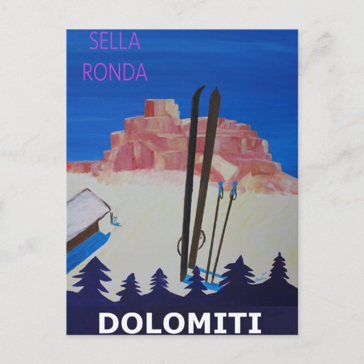Retro Poster Dolomiti Italië op Sella Ronda Briefkaart (Voorkant)