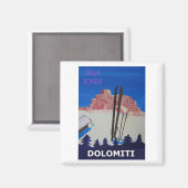 Retro Poster Dolomiti Italië op Sella Ronda Magneet (Voorkant / Achterkant)