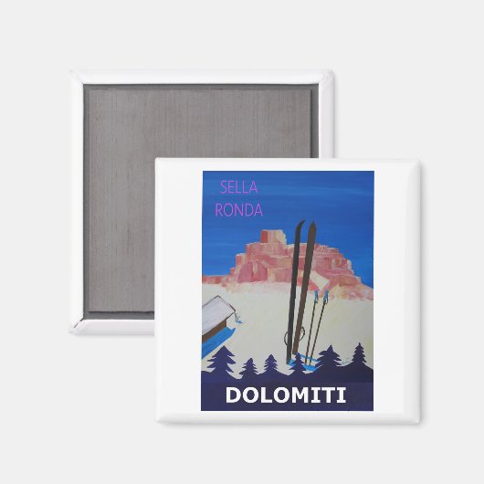 Retro Poster Dolomiti Italië op Sella Ronda Magneet (Voorkant / Achterkant)