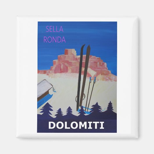 Retro Poster Dolomiti Italië op Sella Ronda Magneet (Voorkant)