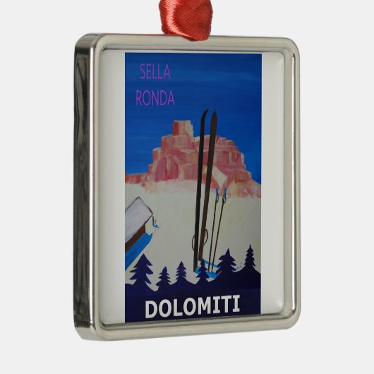 Retro Poster Dolomiti Italië op Sella Ronda Metalen Ornament (Rechts)