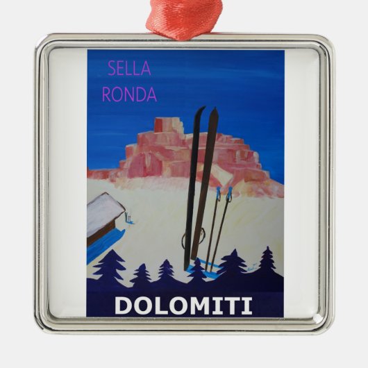 Retro Poster Dolomiti Italië op Sella Ronda Metalen Ornament (Voorkant)