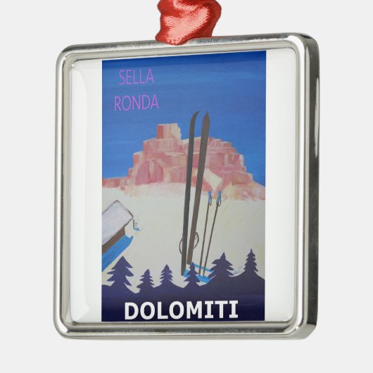 Retro Poster Dolomiti Italië op Sella Ronda Metalen Ornament (Links)