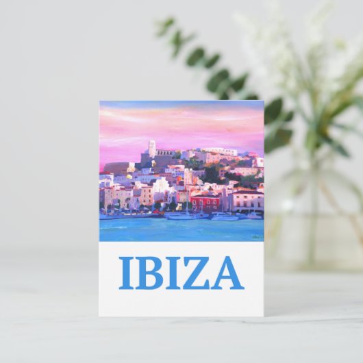 Retro Poster Ibiza Old Town and Harbour Briefkaart (Staand voorkant)