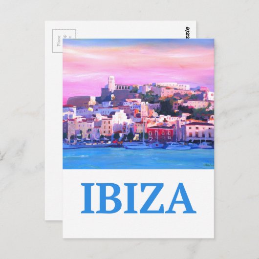 Retro Poster Ibiza Old Town and Harbour Briefkaart (Voorkant / Achterkant)