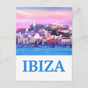 Retro Poster Ibiza Old Town and Harbour Briefkaart
