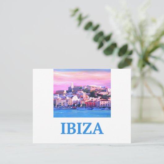 Retro Poster Ibiza Old Town and Harbour Briefkaart (Staand voorkant)