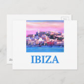 Retro Poster Ibiza Old Town and Harbour Briefkaart (Voorkant / Achterkant)