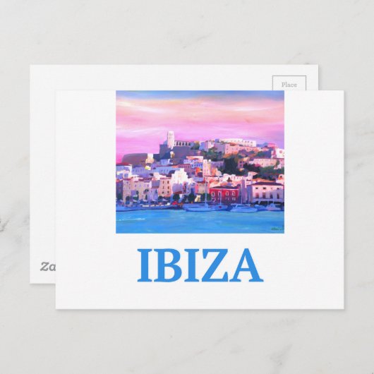 Retro Poster Ibiza Old Town and Harbour Briefkaart (Voorkant / Achterkant)